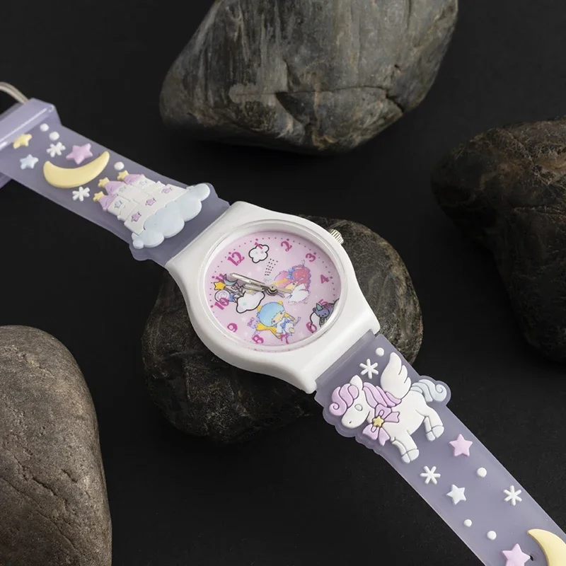 MINISO Sanrio 3D Pattern Children's Watch Cinnamoro Hello Kitty Waterproof Quartz Watch Kuromi Cartoon Silica Gel Watchband Kids 5