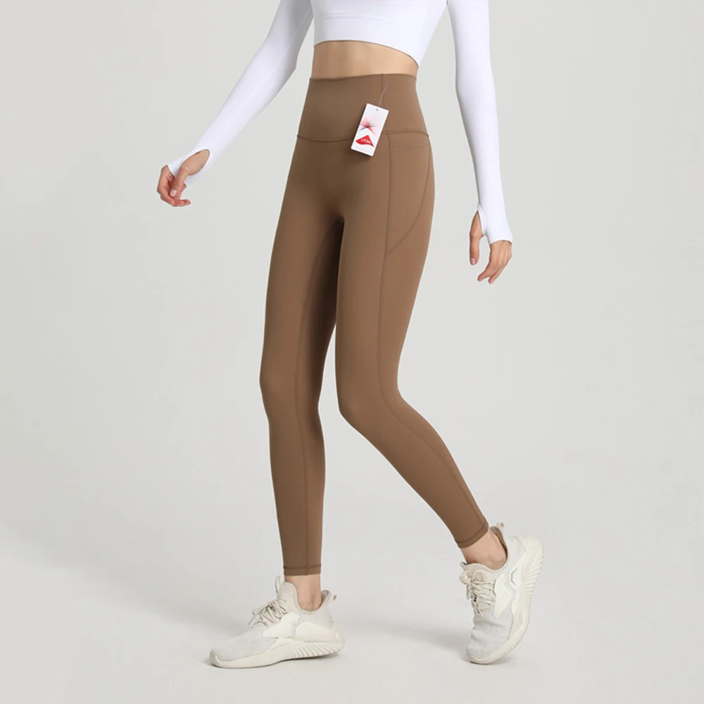 Women's Hip Up Yoga Pants Fitness Leggings Soft Naked-Feel Nylon Sport Pants With Pockets Athletic Tights High Waist Gym Jogging