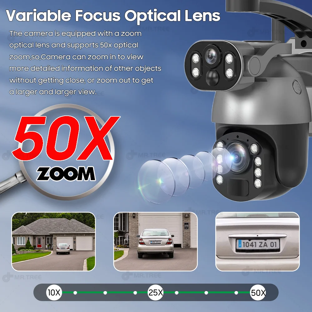 50XZOOM Telecamera solare 4G SIM/WiFi Telecamera di sicurezza esterna a doppio obiettivo con visione notturna, sorveglianza wireless impermeabile per giardino - immagine 5