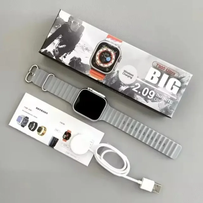 오리지널 T900 울트라 스마트 워치 49mm 2.09인치 무선 충전기 블루투스 통화 심박수 스포츠 스마트워치 남성 여성용 IOS 안드로이드