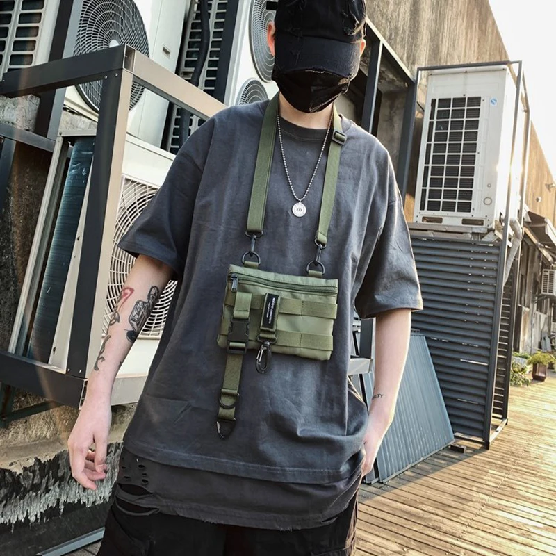 Men Shoulder Bag Gothic Black Crossbody Messenger Tote Bags Women's Shopper Nylon Hip Hop Techwear Satchel Waist Goth Postman