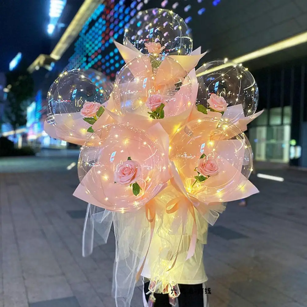 1pc Led Light Rose Balloons Bouquet Bobo Luminous Balloons Birthday ...