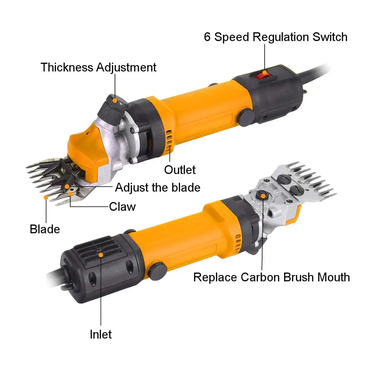 1200W 6 marce velocità tosatrice elettrica per capra di pecora 220V Trimmer Tool macchina per tagliare a forbice di lana con scatola 13 denti Clippe