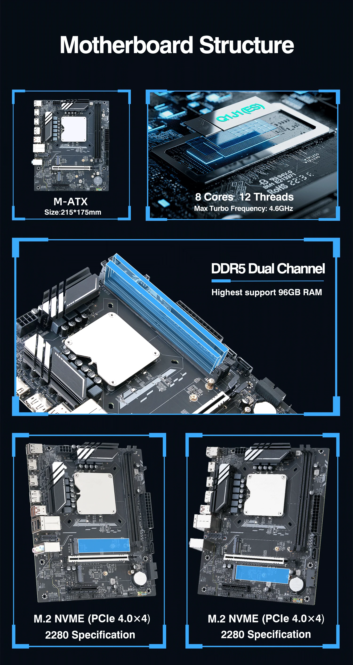 crimson163　CPU M/B Desktop PC Motherboard, for Core 13th 12th Gen CPU, DDR4