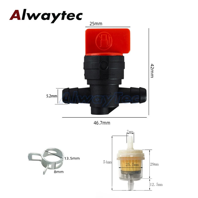 3 Sets 1/4" Straight in-Line Fuel Shut-Off Valve & Gas Fuel Filter & Clamps for Briggs Stratton Lawn Mower Universal