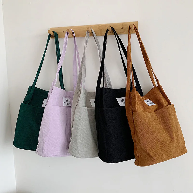 

2022 New Corduroy Shoulder Bag for Women Cotton Cloth Female Student Messenger Bag Large Eco Shopping Tote Bags Canvas Handbags