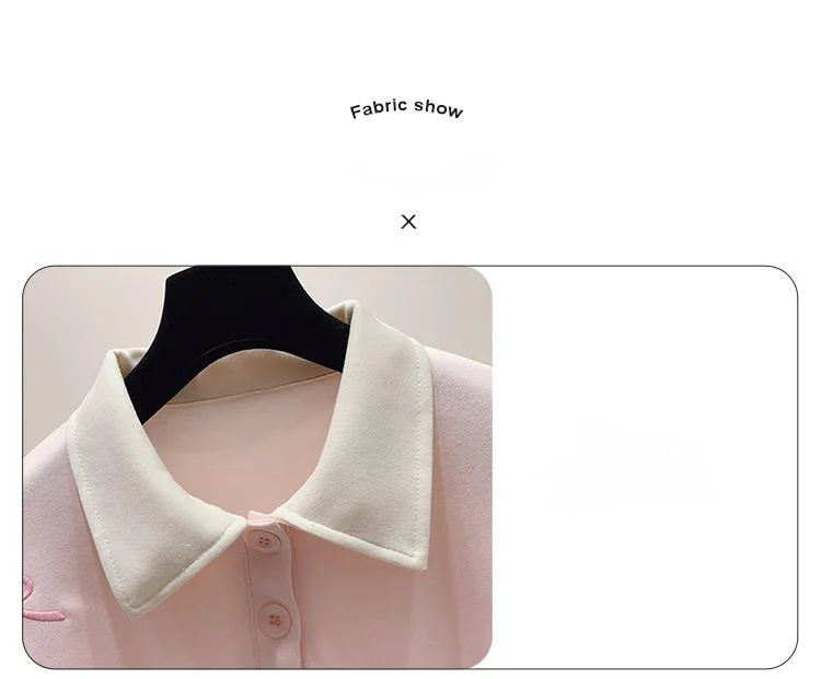 3D flower embroidery polo collar hoodie for women 2024 new sweet and age reducing student short top_voghion.com