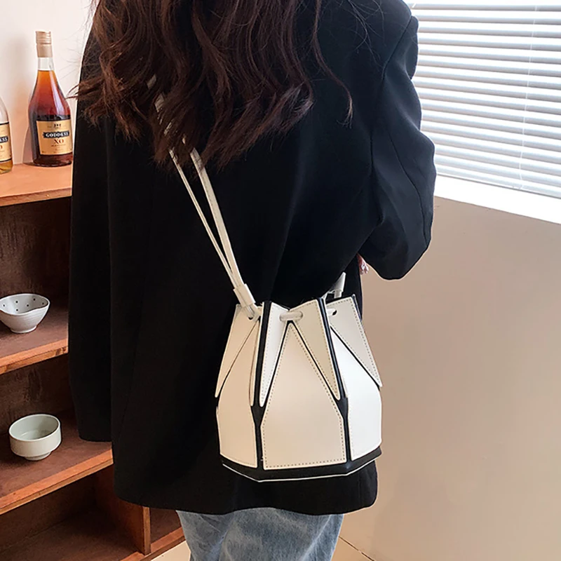 New Bucket Bag Fashion Women'S Handbag Pu Folding Bucket Bag Drawstring Drawstring Crossbody Bag