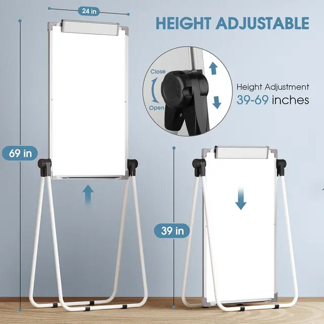 Double Sided Easel Whiteboard with Stand 36x24, Height Adjustable Dry Erase Board Flip Chart, Portable for Office Classroom