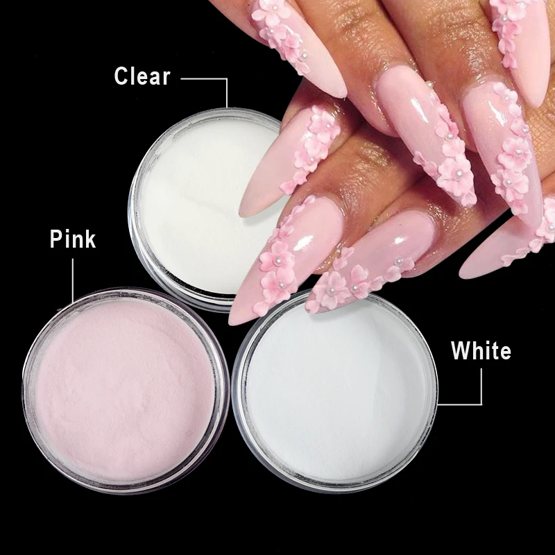 Nail Powder Acrylic Nail Powder Transparent Acrylic Powder Pink White Carving Crystal Polymer Powder Manicure For Nail Polish Professional Nail Art Accessories