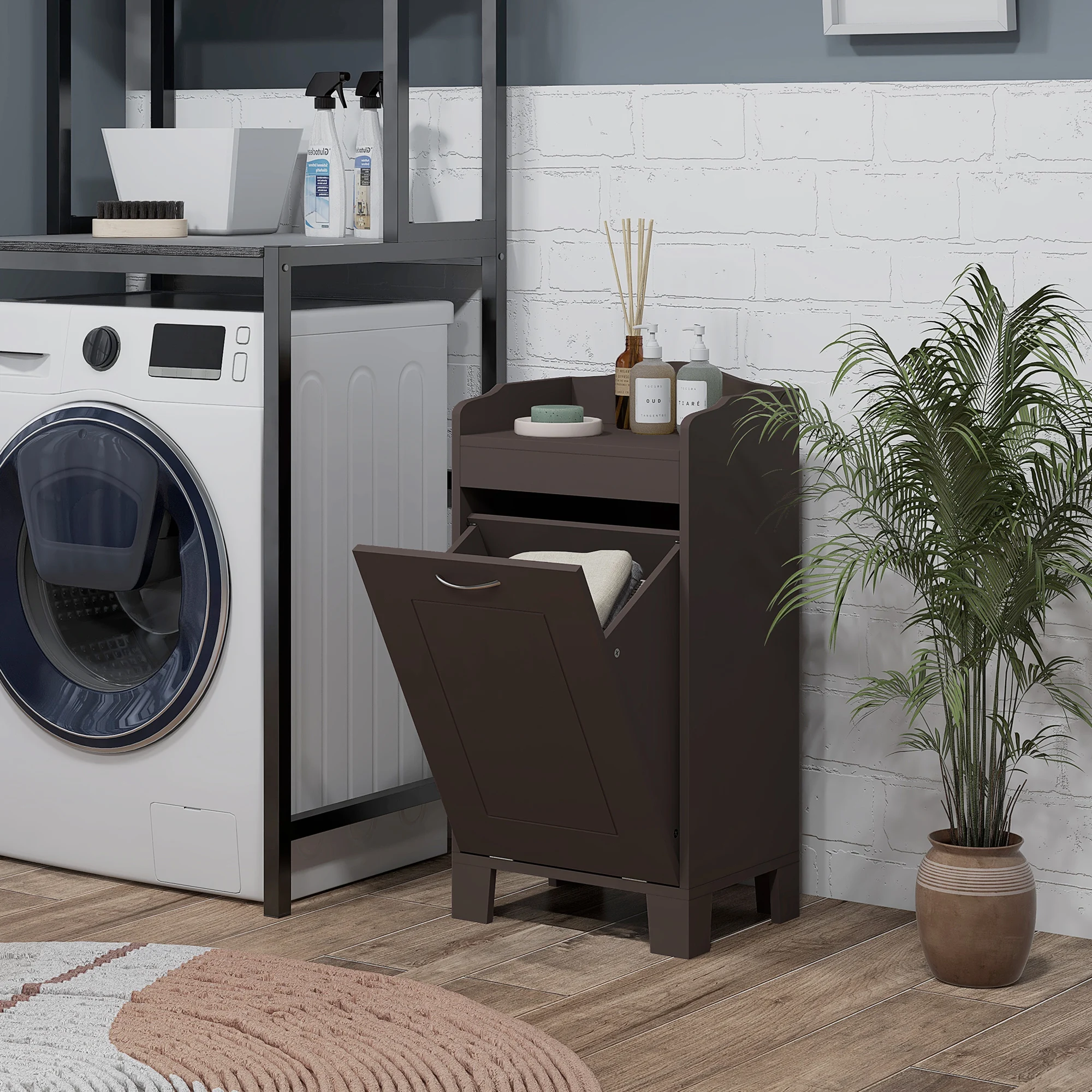 Homcom 31" Tilt Out Laundry Hamper, Free Standing Home Organizer Hamper, Bathroom Storage Cabinet, Coffee 2