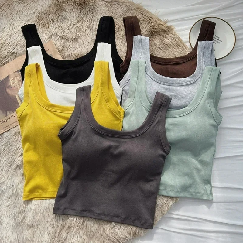 รูปสินค้า เสื้อกั๊กผ้าฝ้าย ผู้หญิง หน้าอก Pad ไหล่กว้าง สำหรับกีฬาโยคะ สีดำ สีขาว