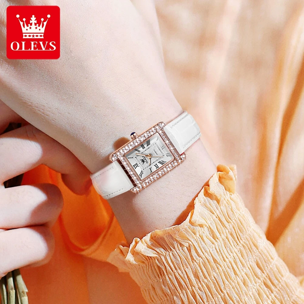 Relógio de quartzo feminino Olevs, diamante quadrado, 9935