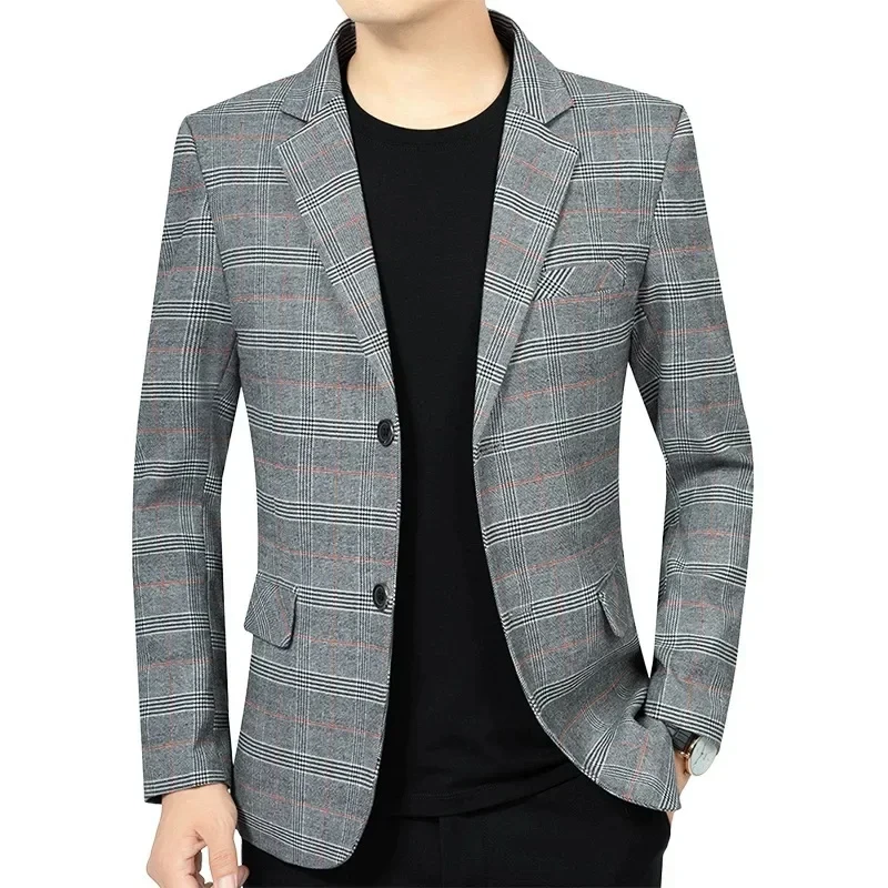 

LE65Plaid Blazers Jackets Man Business Casual Suits Coats High Quality Male Slim Blazers Striped Suits Coats Size