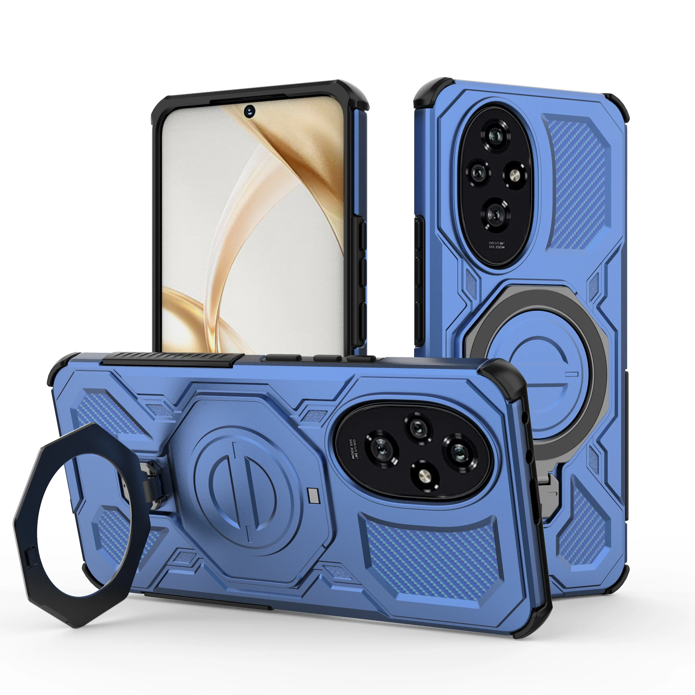 Magnetic Wireless Charging Phone Case with Ring Holder Kickstand - Carbon Fiber Soft Cover