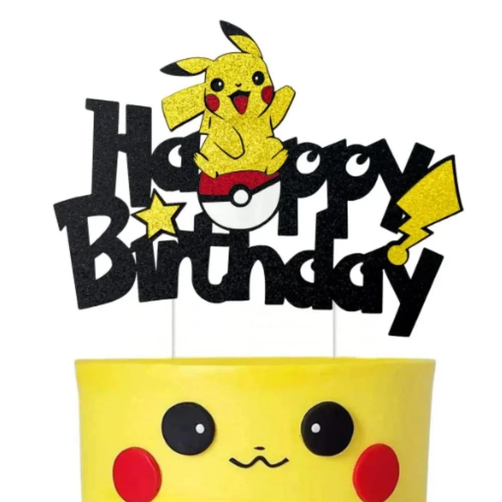 Pokemon Happy Birthday Acrylic Cake Topper Party Decoration Pikachu Cake Decor Flag Baby Shower Baking DIY Supplies Kids Favors