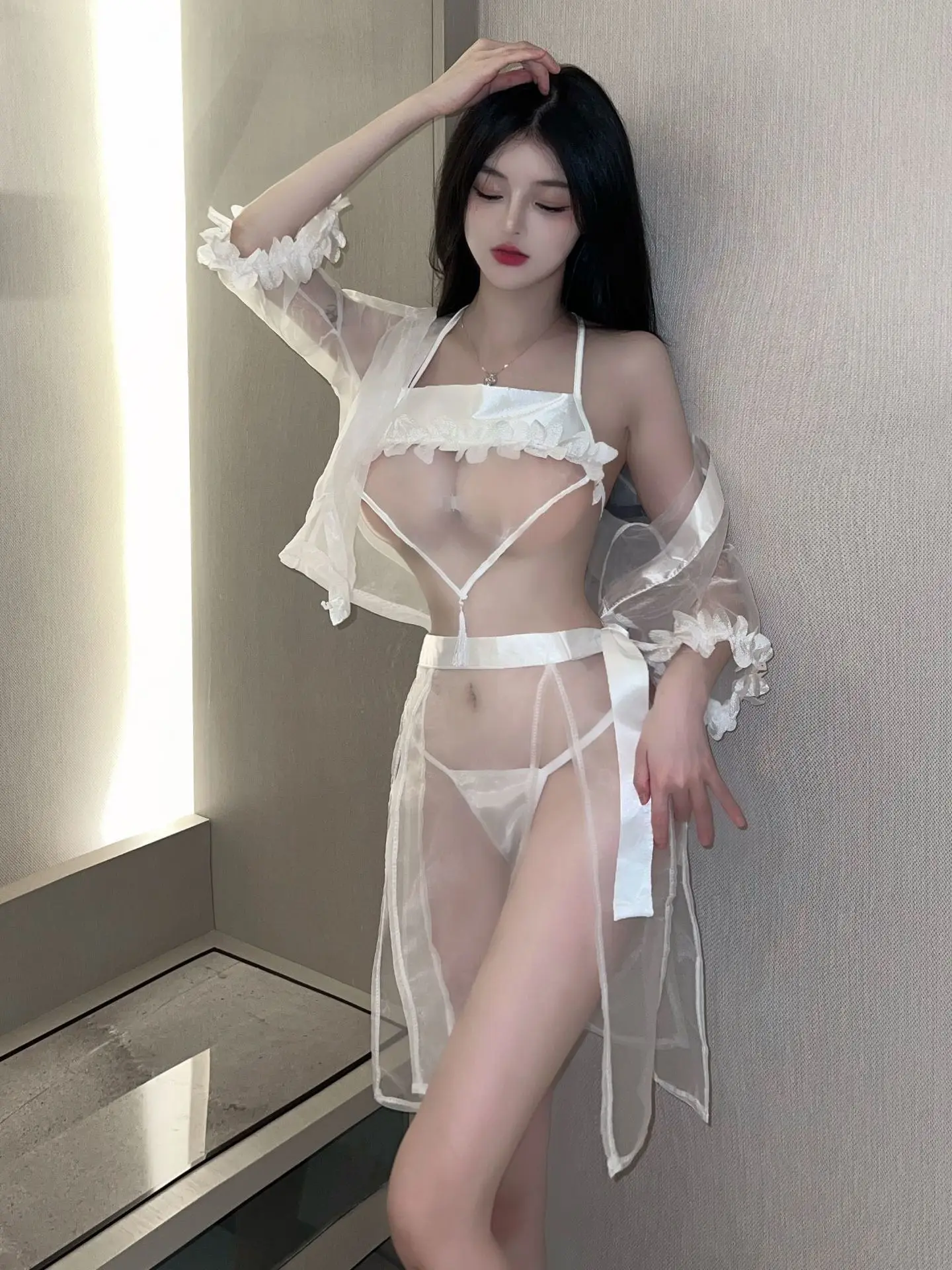 

Мини Сетчатое Прозрачное платье с длинным рукавом, нижнее белье, сексуальный мягкий банный халат, рубашка, платье-Униформа, элегантный прозрачный ночной клуб, для девушек S313