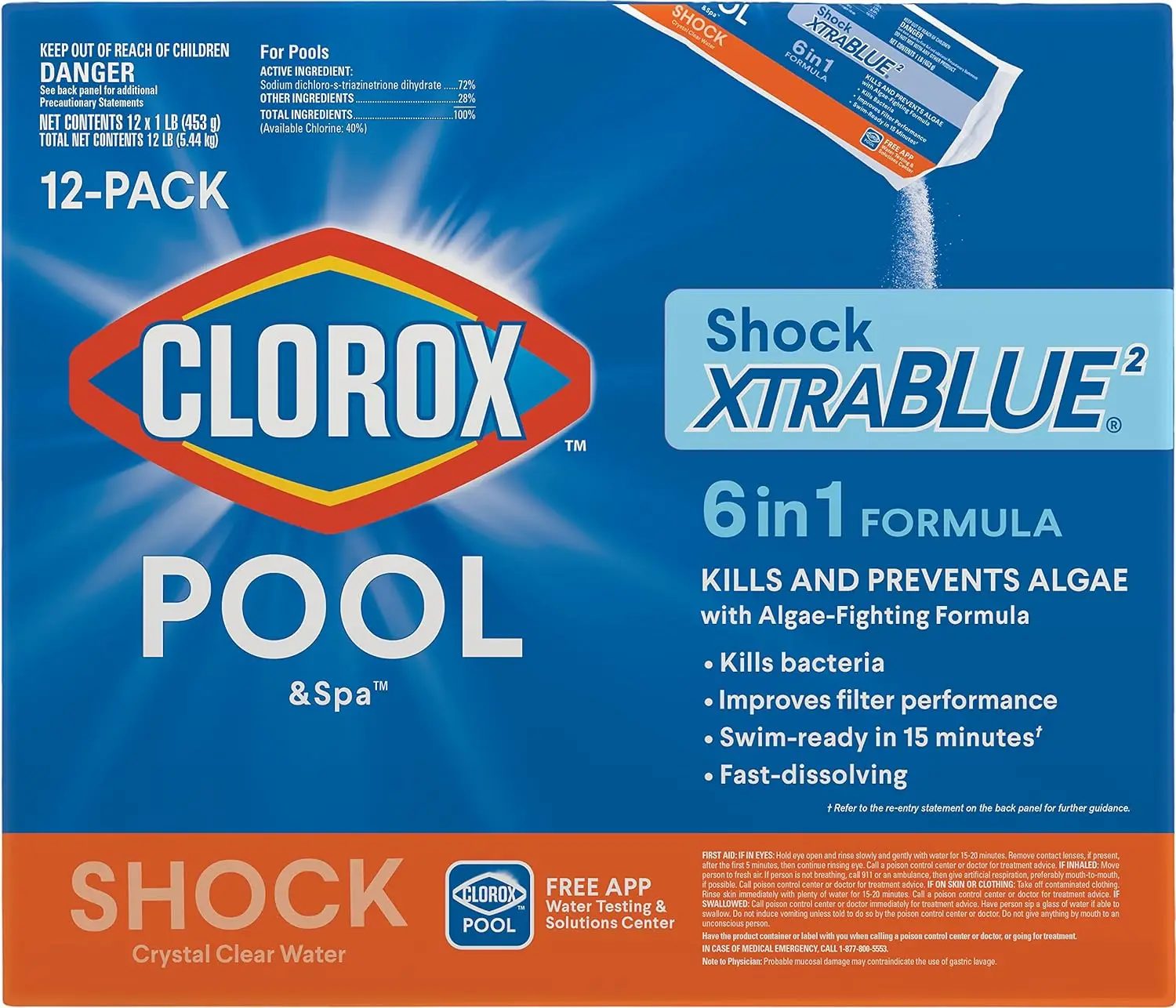 

Clorox Pool&Spa Shock XtraBlue2 (12 1-lb Bags) Kills and Prevents Algae with Algae-fighting Formula NEW