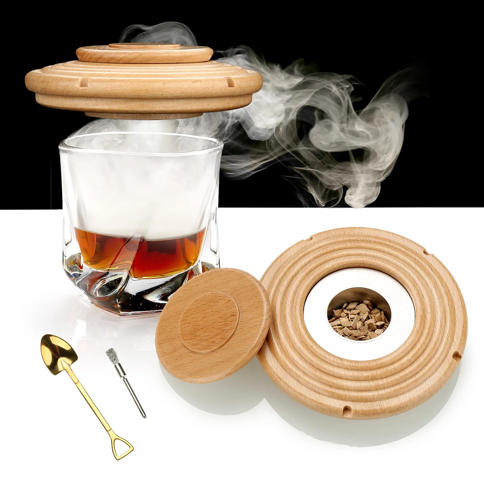 Cocktail Smoker Kit Glass Top Smoker Steel Brush Old Fashioned Whiskey Drinks Accessories for Whiskey