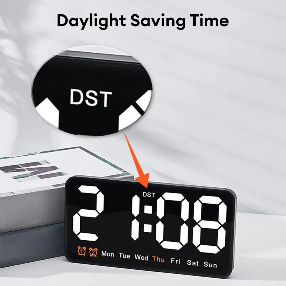 Voice Control Digital Wall Clock Temperature Date Week Display Table Clock Electronic LED Wall 12/24H Dual Alarm