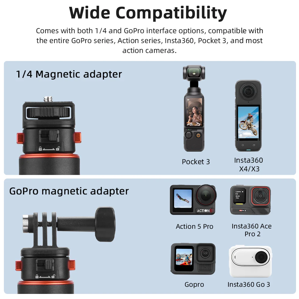 Trépied Perche Selfie Magnétique pour GoPro Action 5 Pro Insta360