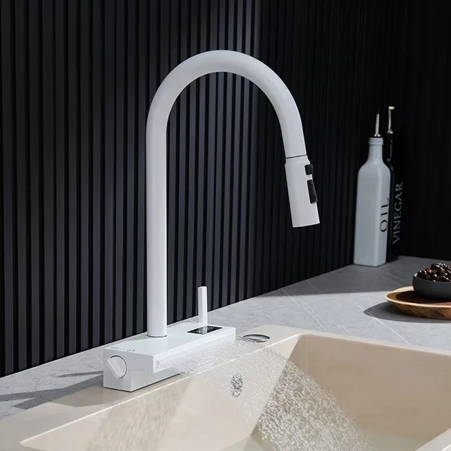 จอแสดงผลดิจิตอลอัจฉริยะ Feiyu น้ําตกผักอ่างล้างหน้า Universal Pull-OUT SINGLE Hole ห้องครัวก๊อกน้ําร้อนและเย็น 4