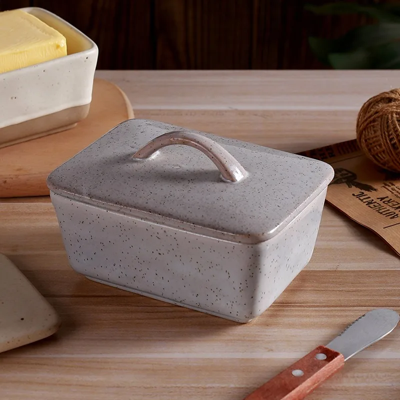 Ceramic Butter Dish With Lid Vintage Porcelain Butter Stick Storage Holder Plate Organizer With Handle Dishwasher Safe