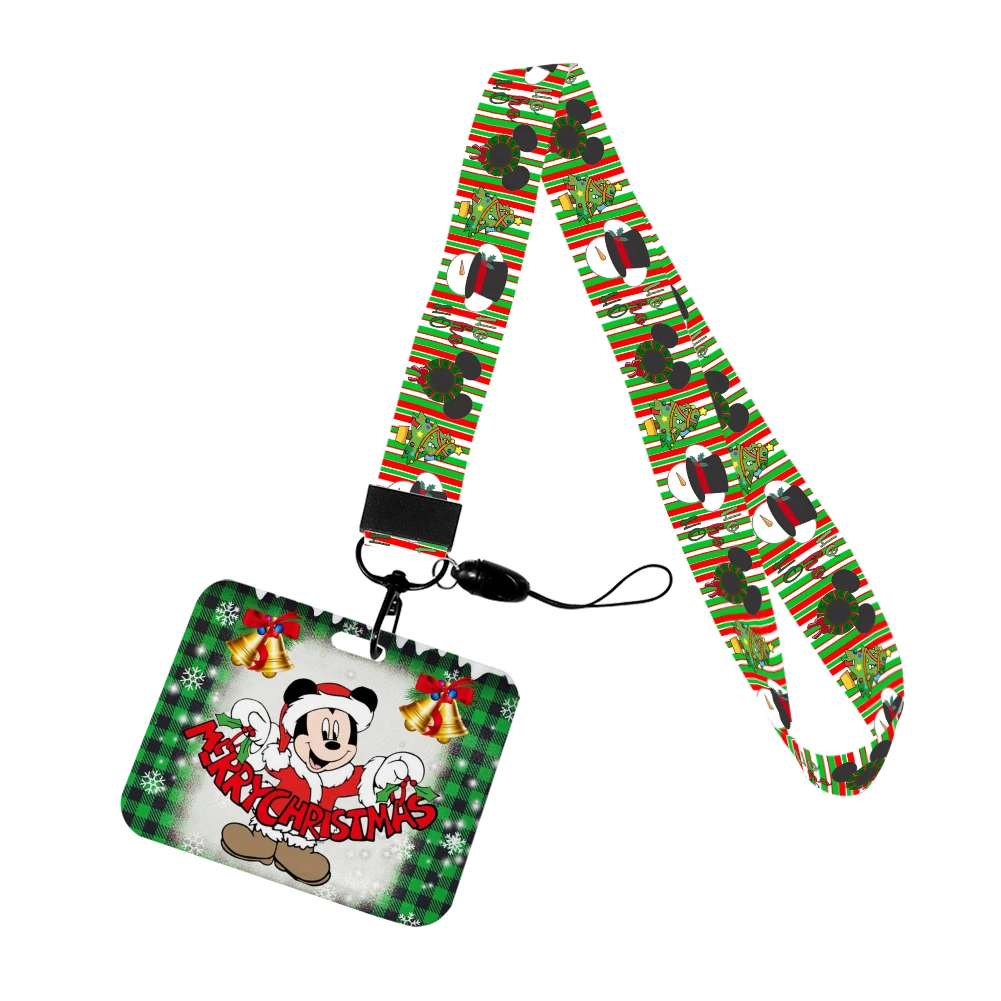 Christmas Disney Mickey Mouse Green Series Cute Cartoon Badge Holder ID Card Bus Card Holder Lanyard for Accessories Xmas Gifts