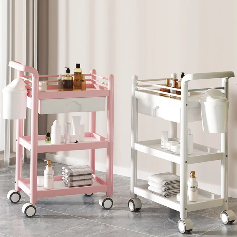 Multi Layer Storage Trolley Professional Beauty Salon Furniture Aesthetic Roulette Storage Trolley Manicure Auxiliary Cart Iron Cosmetic Helper Wheels Tray