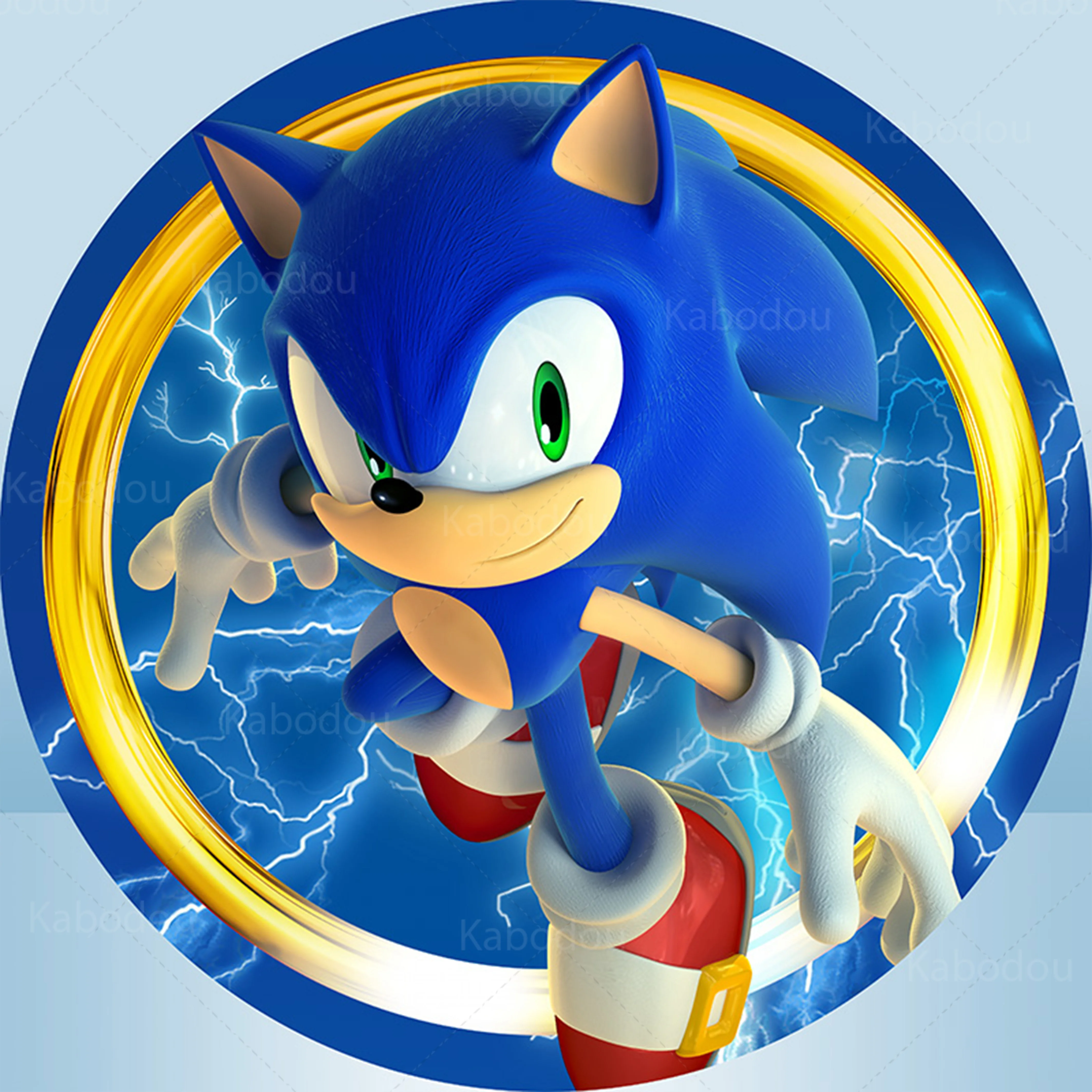 Fondo redondo de Sonic para decoración de fiesta de cumpleaños de niños, fondo de fotografía azul, cubierta cilíndrica para baby shower, accesorio de vinilo de poliéster