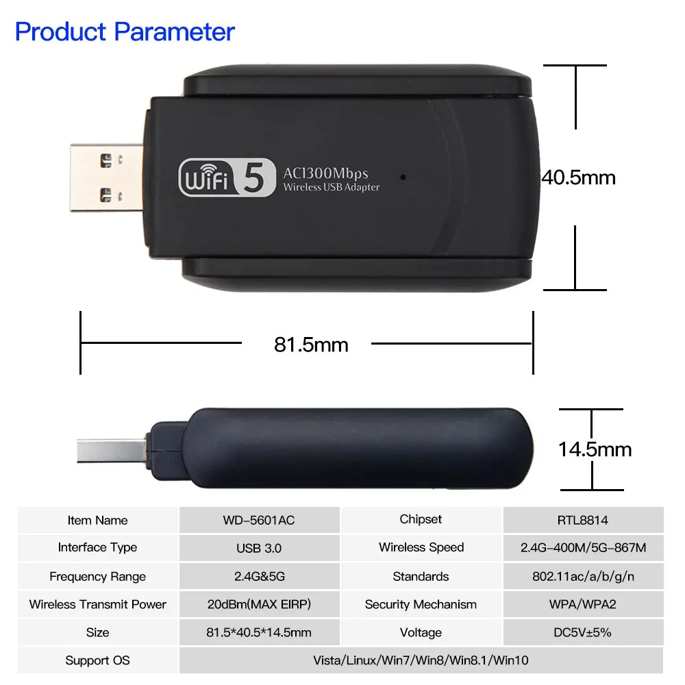 FENVI 1300mbps USB 3.0 wifi Adapter Viadal Vékony érccsík 2.4ghz/5ghz Szikratávirát wifi dongle antenne USB Ethernet hálózati rty Rádióadó számára PC