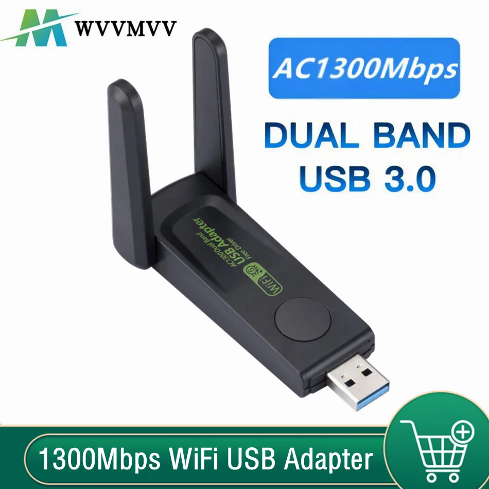 Adaptador Usb de Banda Dupla 1300mbps 2.4g 5ghz Dongle Wifi 802.11ac Poderosa Antena Receptor sem Fio para pc Driver Portátil Livre