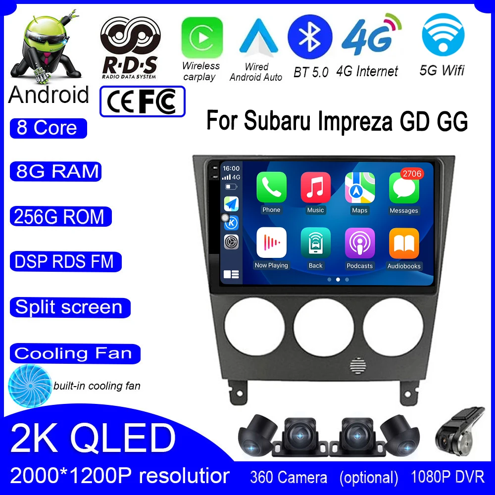 

9 Inch Android 13 Head Unit Car Radio Multimedia Video Player Navigation GPS 4G Carplay For Subaru Impreza GD GG 2002 - 2007