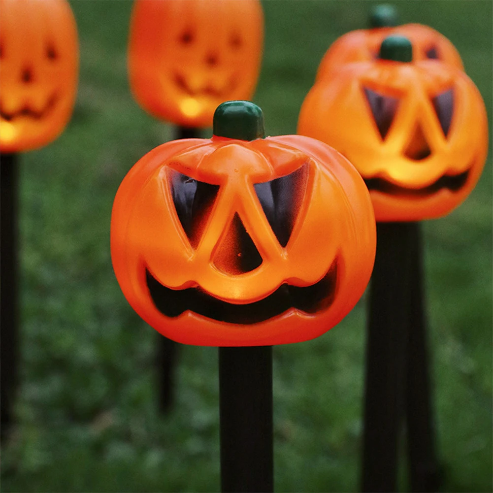 5 Pack Solar Halloween Pumpkin Stake Lights Waterproof Jack-O-Lantern Yard Stakes Garden Solar Lights Jack-O-Lantern Solar Lamps