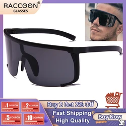 2022 Oversized Goggle Shield Sunglasses Women Personality Flat Top Semi-Rimless Big Sun Glasses Men Outdoor Windproof Eyewear