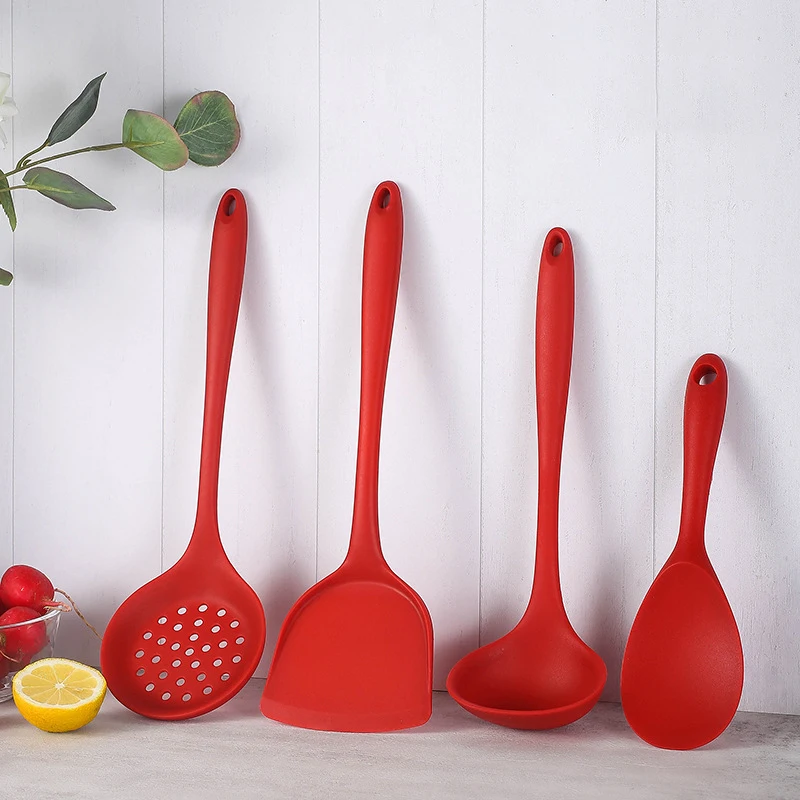 Silicone Non-Stick Cooking Utensil Set with Spatula and Strainer Spoon