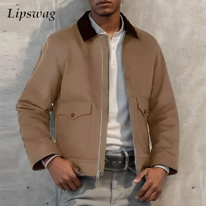 

Однотонное шерстяное мужское пальто с лацканами в стиле пэчворк осень 2024 винтажные куртки с длинным рукавом для мужчин уличный Повседневный кардиган на молнии пальто