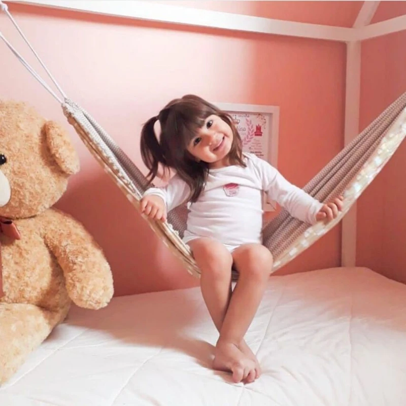 G5AB Children Hammock Swing Indoor Outdoor Hanging Basket Kids Cotton Cloth Bag Chair 2