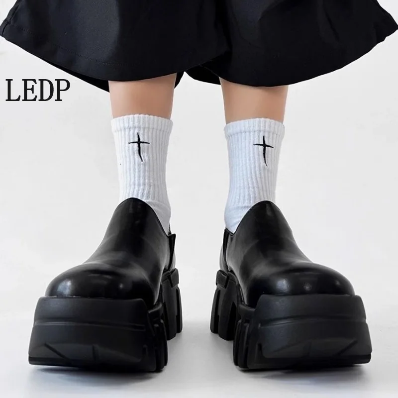 LEDP Brand Platform Platform Loafer Shoes Autumn Big Head Personality Derby Shoes Male Model Small Slip-off Runway Model
