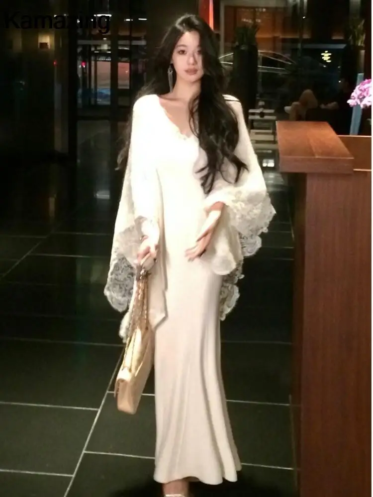 Autumn Winter Elegant Sweater Dress 2-piece Set Women Lace Patchwork Shawl  Spaghetti Strap Mermaid Female Knitted Clothing New - AliExpress