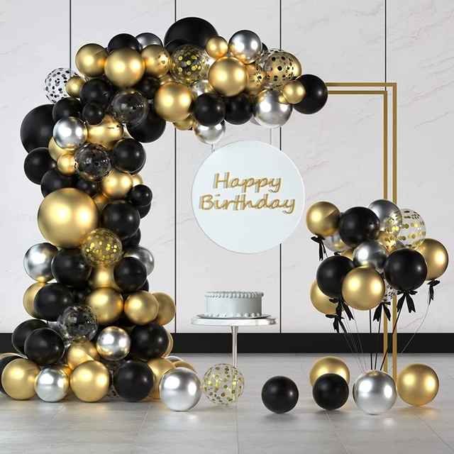 Arche de guirxiété de ballons noirs et dorés, décoration de fête  d'anniversaire, fête de remise des diplômes pour enfants, ballon en latex,  décor de mariage et d'anniversaire
