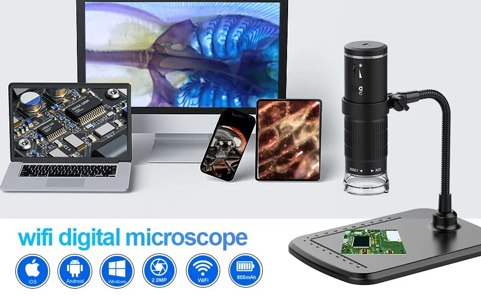 Wireless Digital Microscope 50X-1000X Magnification Portable Handheld USB Microscopes with Flexible Stand For iPhone Android PC