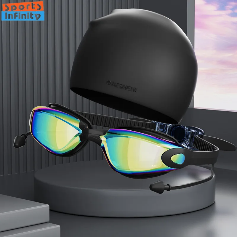 Adult High-definition Swimming Goggles Women Waterproof and Anti Fog Electroplated Swim Goggles Men Silicone Swimming Cap Unisex swimming goggles swimming cap