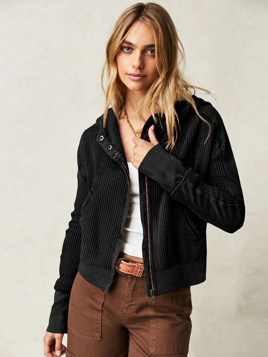 2023 New Streetwear Women Sexy Cropped Y2K Hoodies Vintage Solid Short Sweatshirt Spring Female Long Sleeve Korean Zip-Up