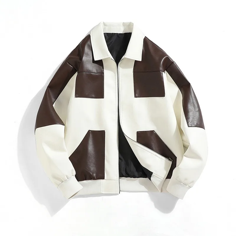 

2023 Autumn and Winter New American Retro Leather Jacket Men's Couple Fashion Fashion Casual Splicing Contrast Colors