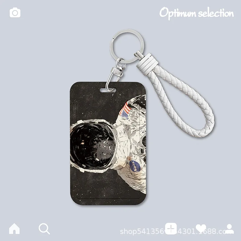 Ins Couple Spaceman Doodle Card Set Holder Student Credential For Pass Card Credit Card Employee Card Straps Rope Key Ring Gift