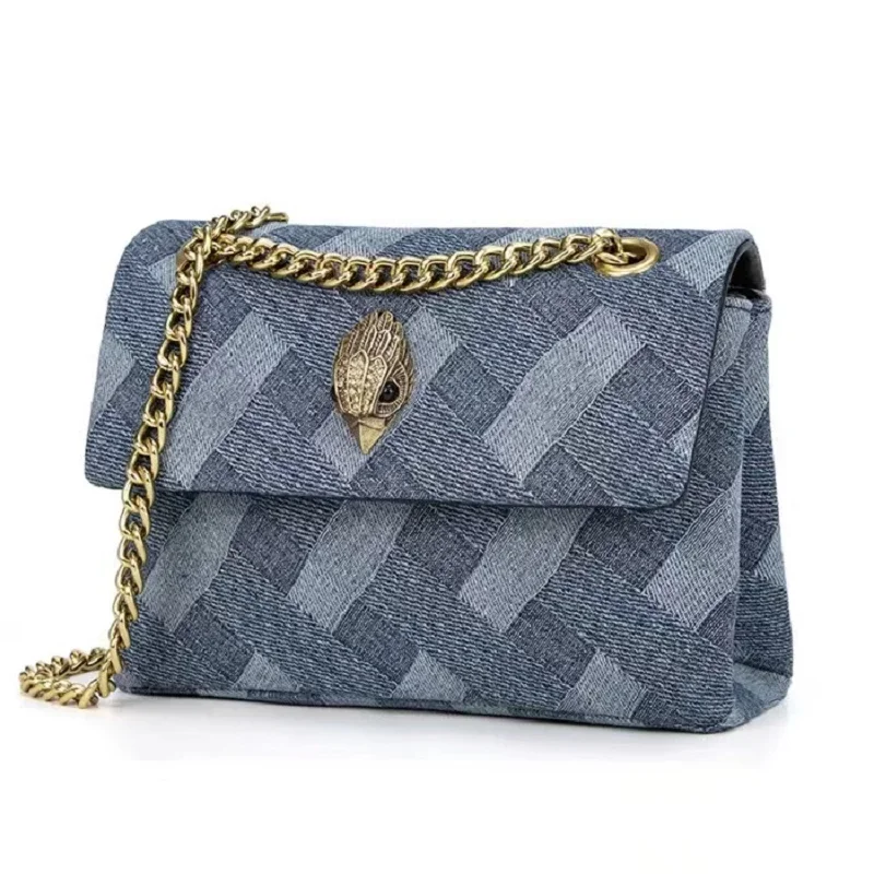 

Сумка кросс-боди Женская на одно плечо, маленькая квадратная сумочка с дизайном головы орла, комбинированная из денима, цветная саквояж