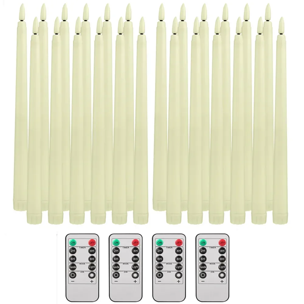 Flameless Flickering Taper Candles with Remote Control Timer and Dimmer, Battery-Operated Candlesticks for Holiday and Event Décor