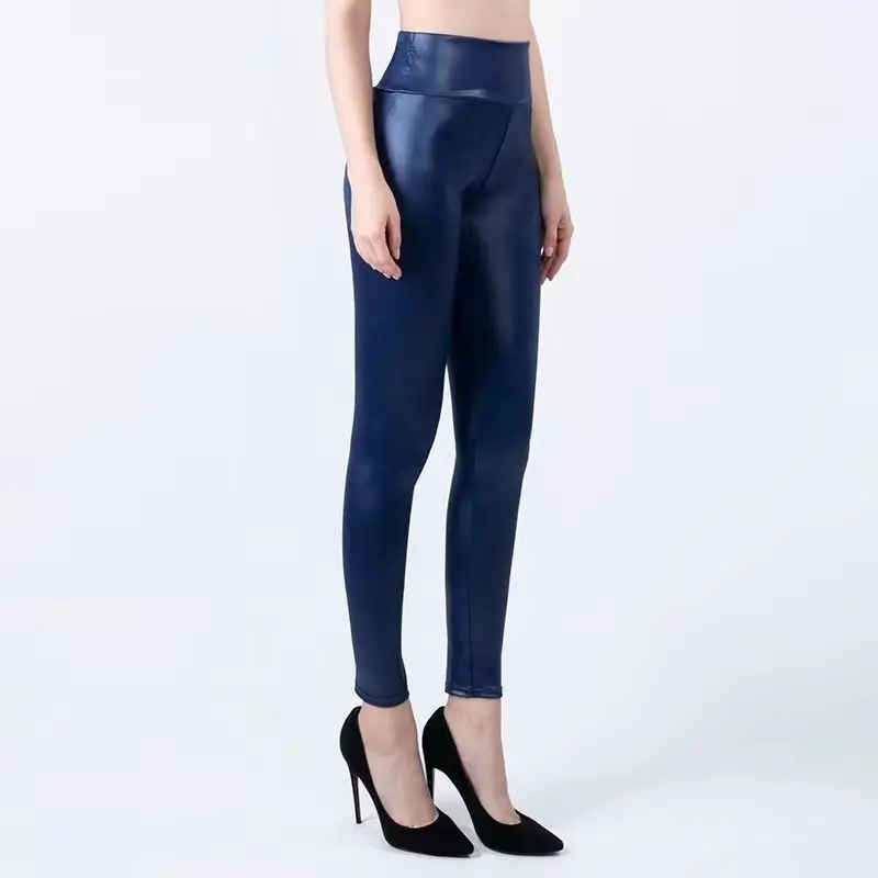 Faux Leather Pants Lady Invisible Open-Seat Pants Sexy Leggings Outdoor Sex Zipper High Waist Skinny Pants Women's Clothing Plus