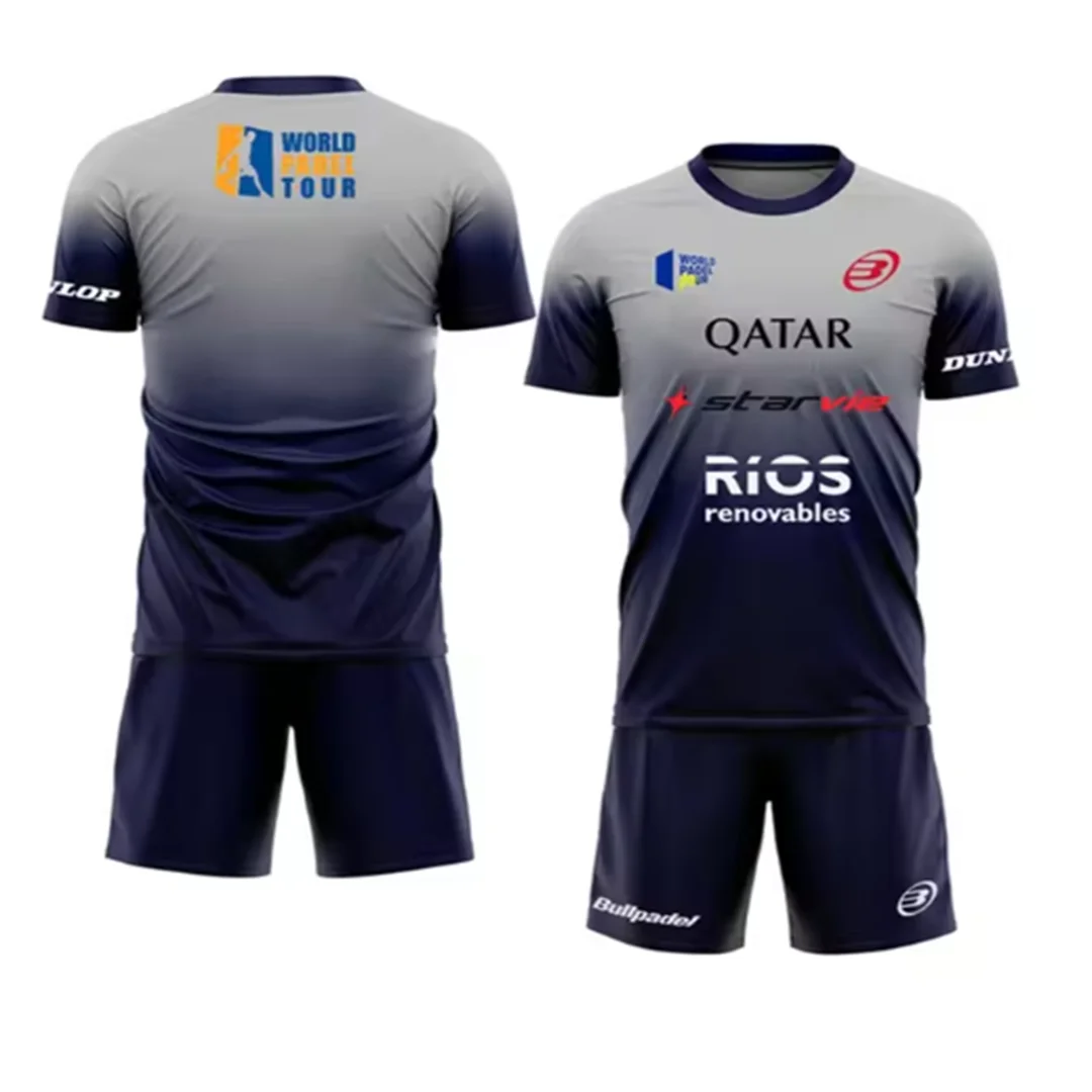 New men's Padel tennis t-shirt training suit advanced gradient shorts and T-shirt set summer quick drying sports two-piece set 3